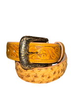 Load image into Gallery viewer, R. Watson Men's Antique Saddle Full Quill Ostrich Belt