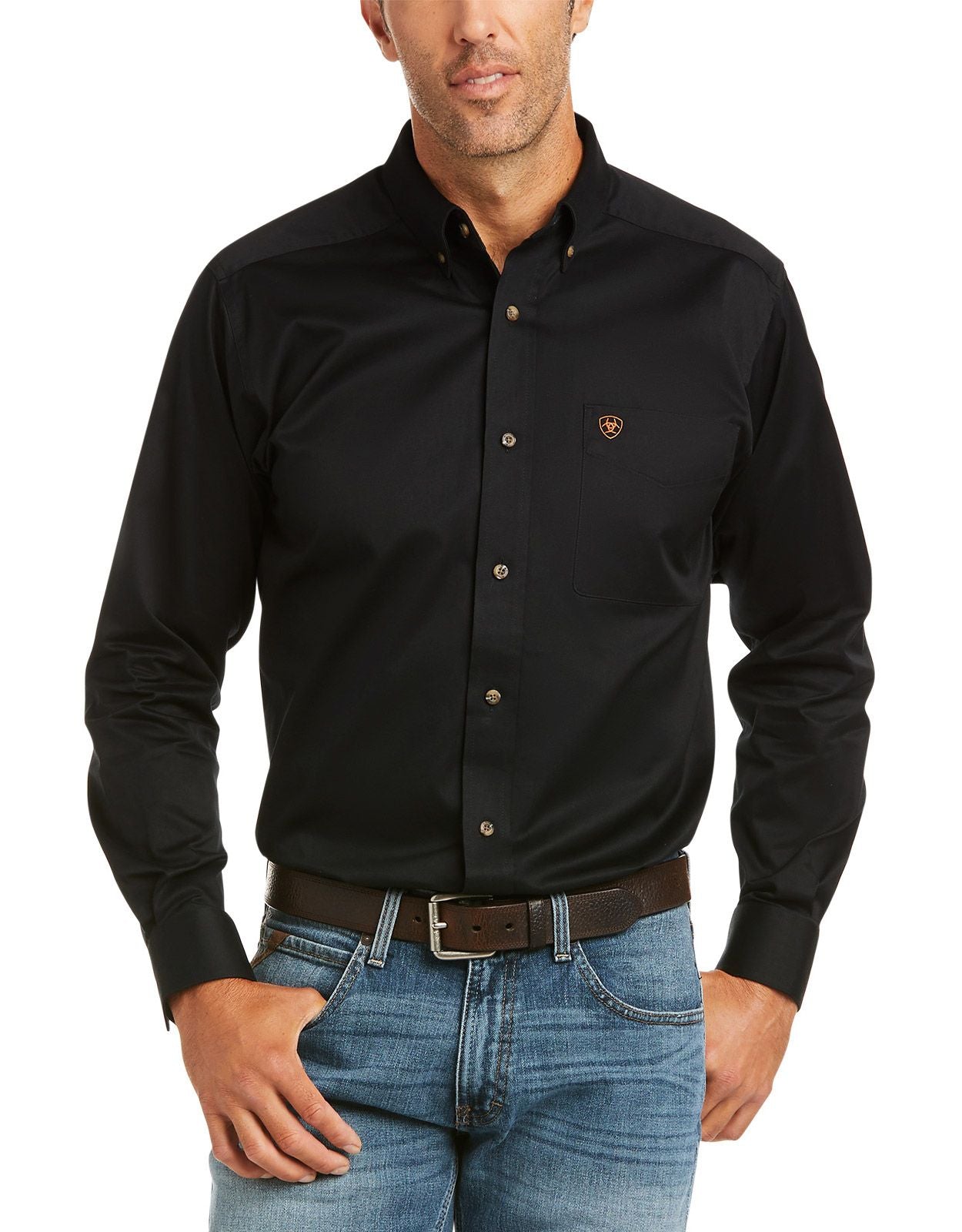black ariat dress shirt Men's Solid Twill Fitted 10034229 / L prom dresses a line Glittery Glee Royal Blue Cut in a slimmer Color:Black (001)