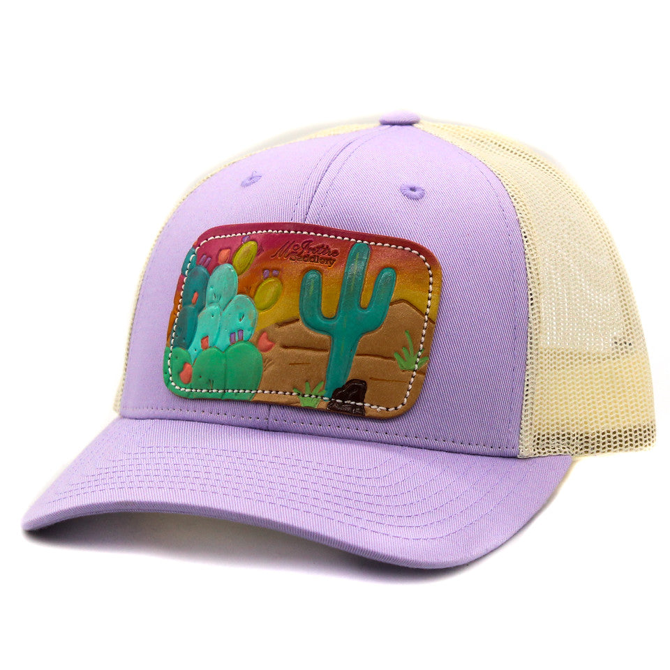 Prickly Pear Saguaro Sunset Leather Patch Cap