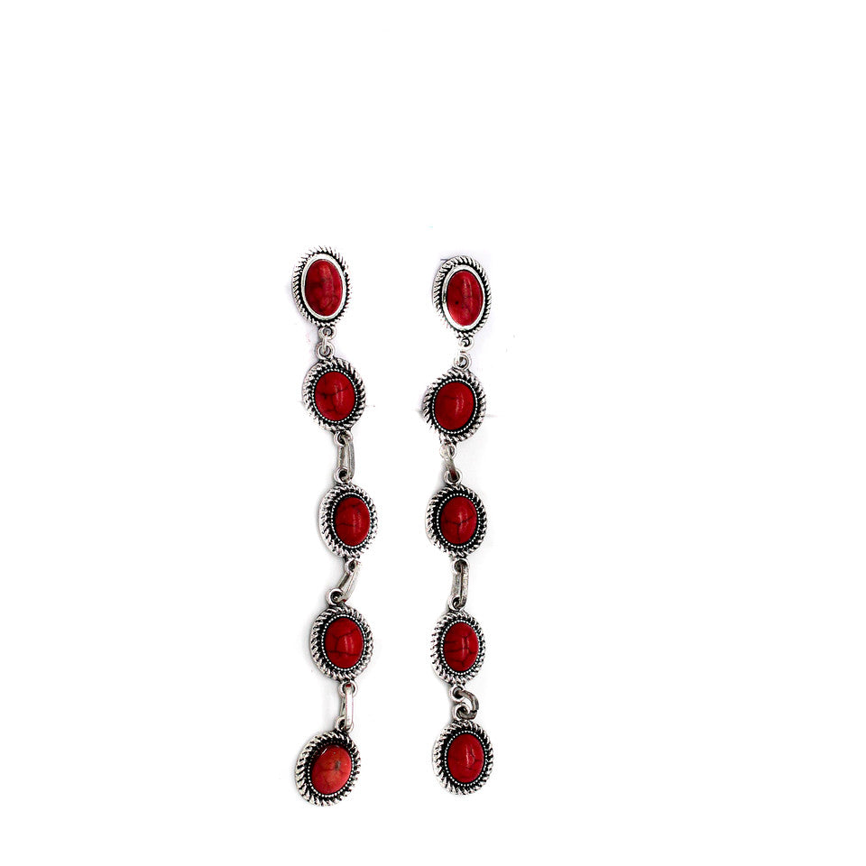 West & Company Red 5 Stone Drop Earrings