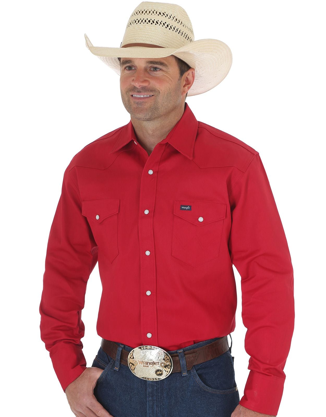 Wrangler - Men's Cowboy Cut Long Sleeve Work Shirt - Red Wrangler - Men's Cowboy Cut Long Sleeve Work Shirt - Red