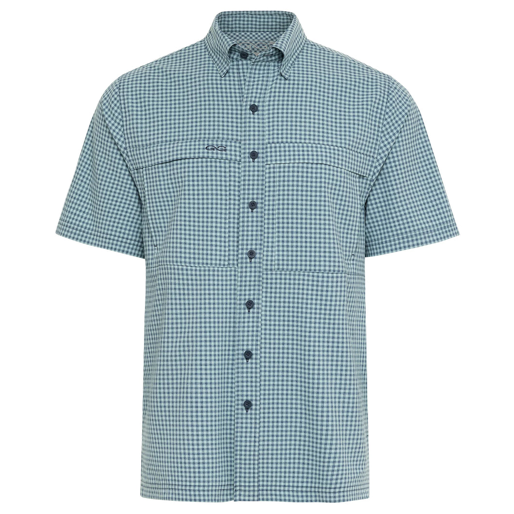 GameGuard Sea Glass & Deep Water Short Sleeve Button Down TekCheck Men's Shirt