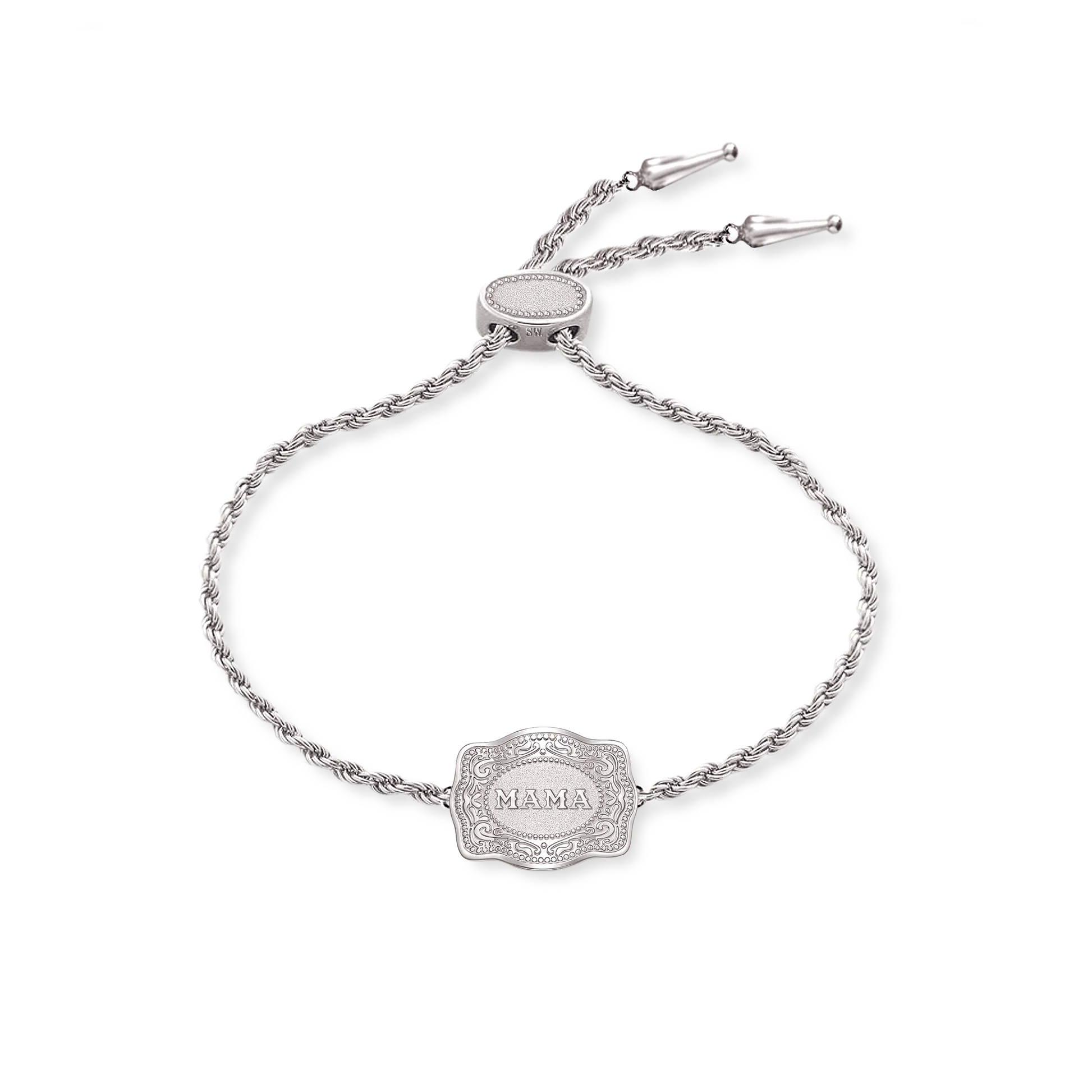 SpurWest Silver Ultra Mini Belt Buckle "Mama" Bracelet