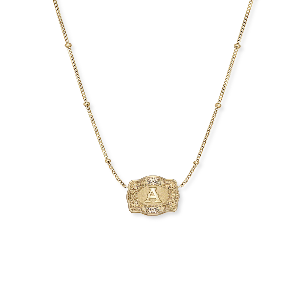 SpurWest Gold Ultra Mini Belt Buckle Initial Necklace