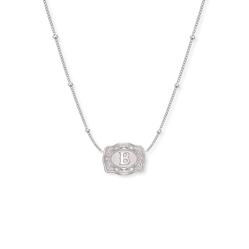 SpurWest Silver Ultra Mini Belt Buckle Initial Necklace