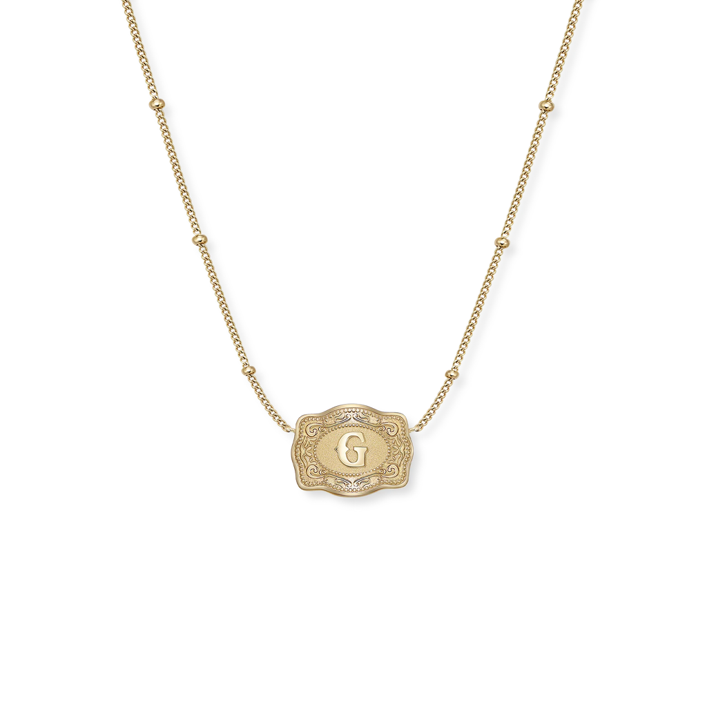 SpurWest Gold Ultra Mini Belt Buckle Initial Necklace