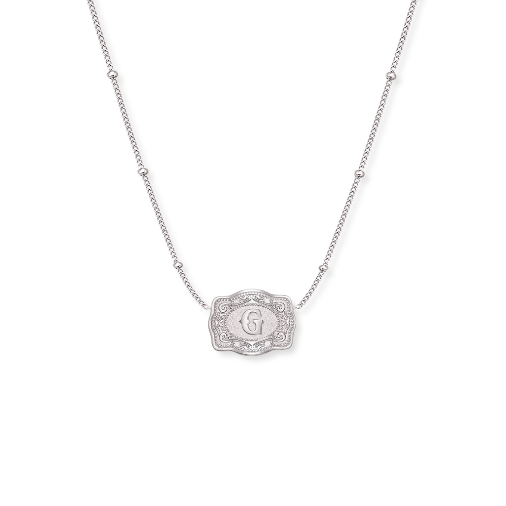 SpurWest Silver Ultra Mini Belt Buckle Initial Necklace