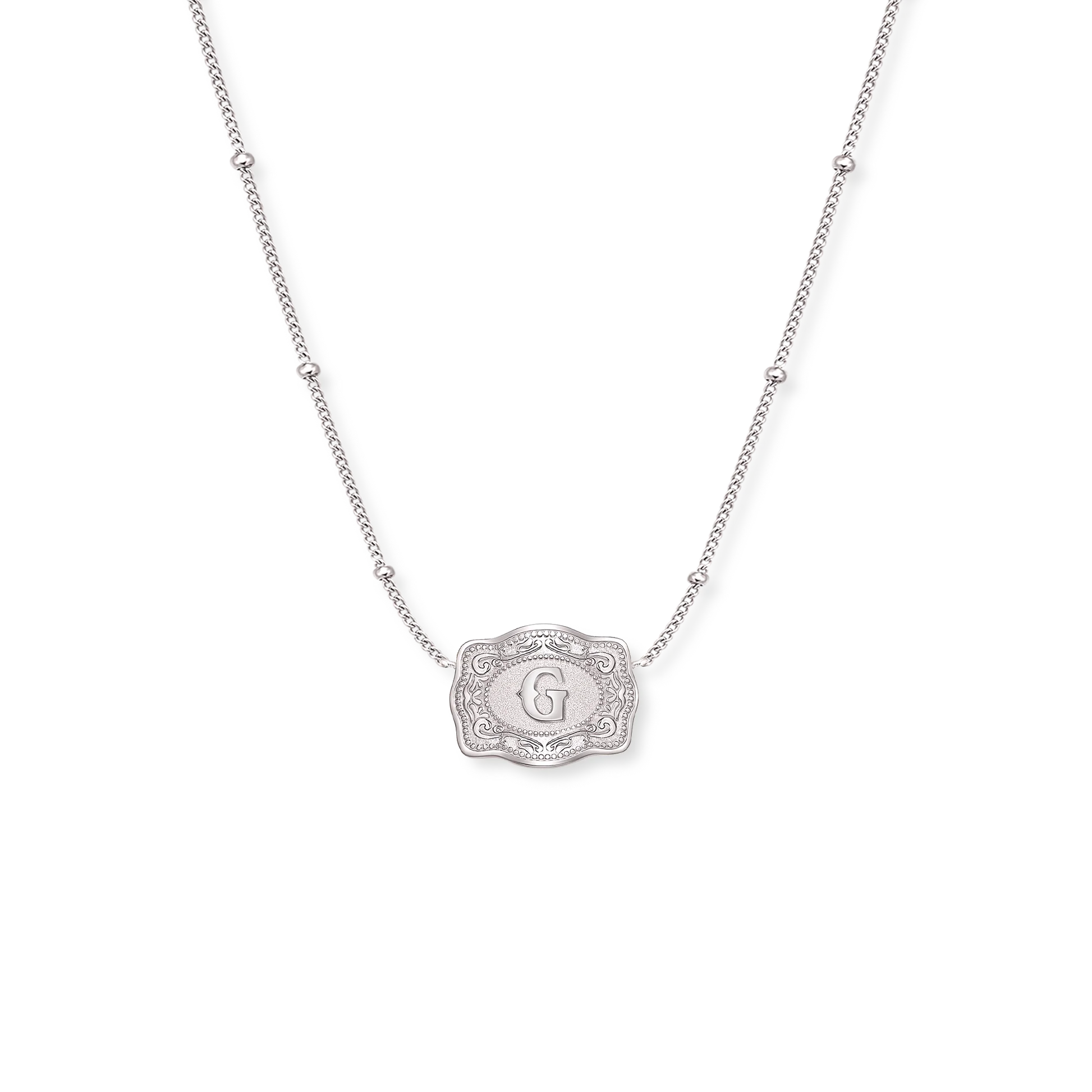 SpurWest Silver Ultra Mini Belt Buckle Initial Necklace