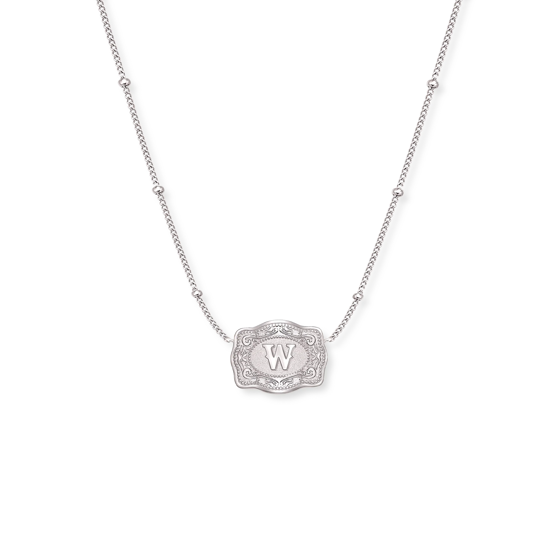 SpurWest Silver Ultra Mini Belt Buckle Initial Necklace