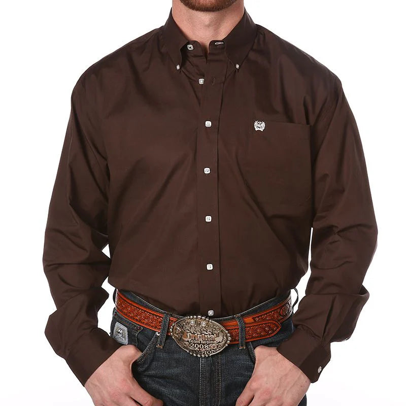 Cinch Men's Long Sleeve Solid Brown Button Down Shirt