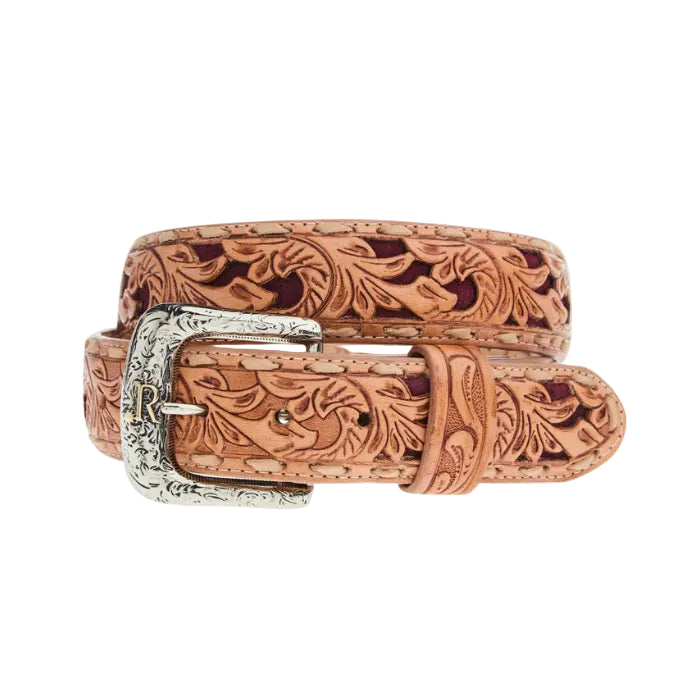 R. Watson Men's Rhubarb Suede Underlay Natural Embossed Belt