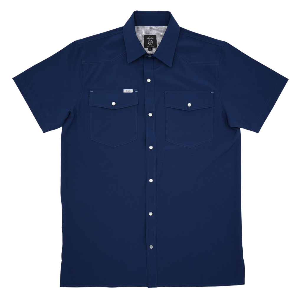 SanJac Navy Coahuila Short Sleeve Pearl Snap Men's Shirt
