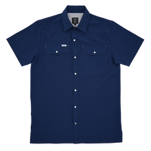 Load image into Gallery viewer, SanJac Navy Coahuila Short Sleeve Pearl Snap Men&#39;s Shirt
