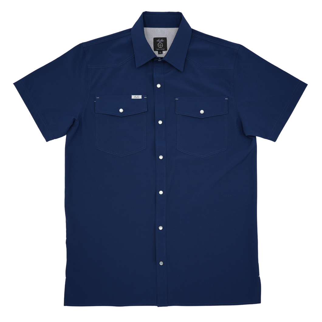SanJac Navy Coahuila Short Sleeve Pearl Snap Men's Shirt