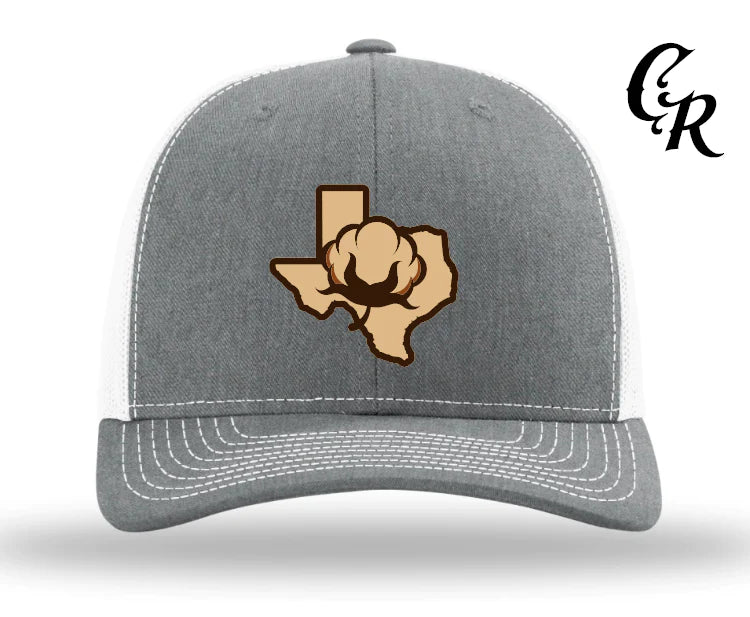 TEXAS COTTON ROW BOLL LEATHER PATCHED HAT