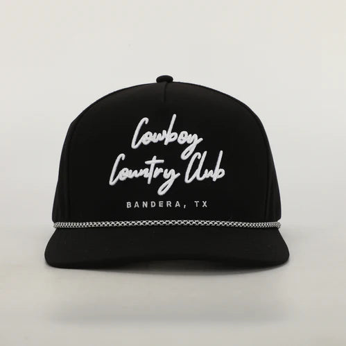 Cowboy Country Club Black Cursive Rope Cap