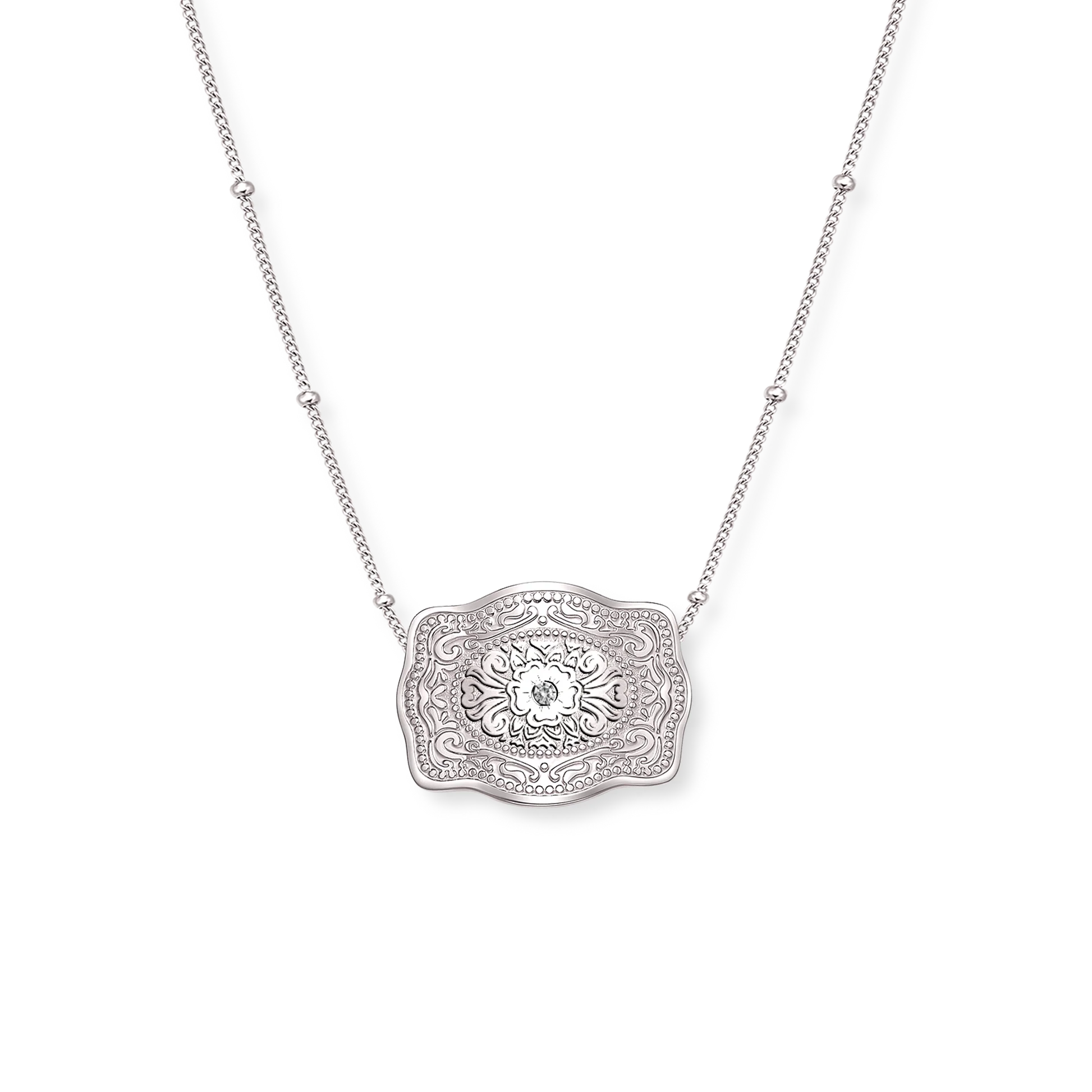 SpurWest Silver Mini Belt Buckle Amelia Rose Necklace