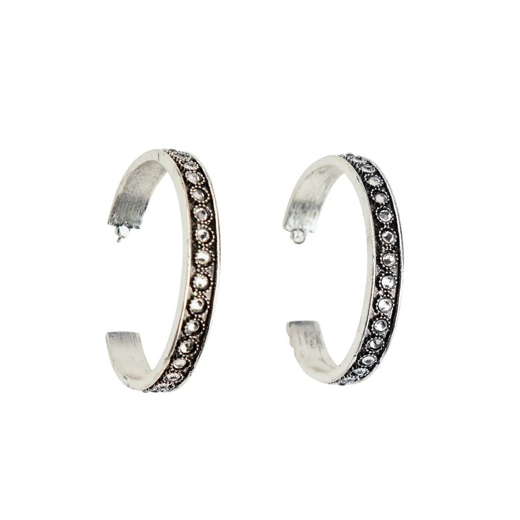West & Co. Burnished Silver Rhinestone Hoop Earrings