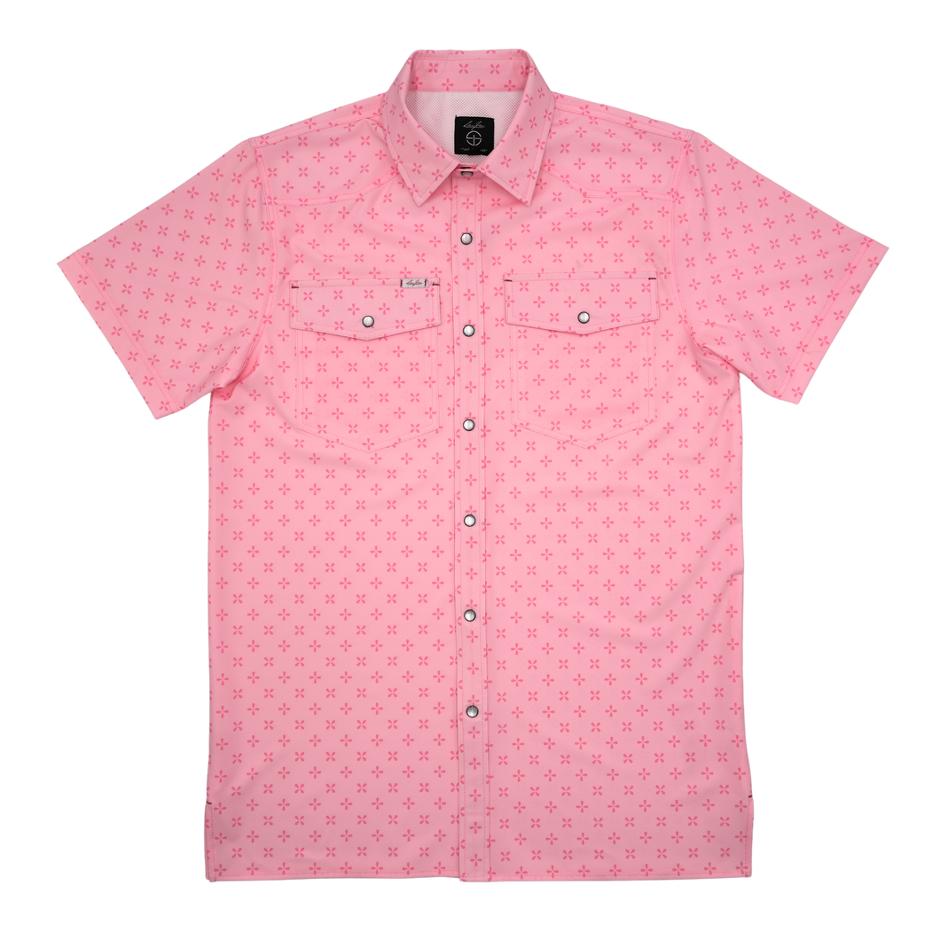 SanJac Pink Coahuila Short Sleeve Pearl Snap Men's Shirt