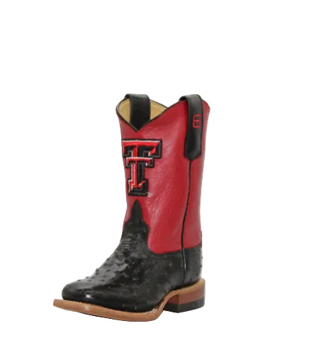 Anderson Bean Texas Tech Exclusive Black Full Quill Ostrich Print Children's Boot