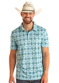 Rock & Roll Teal Aztec Men's Polo
