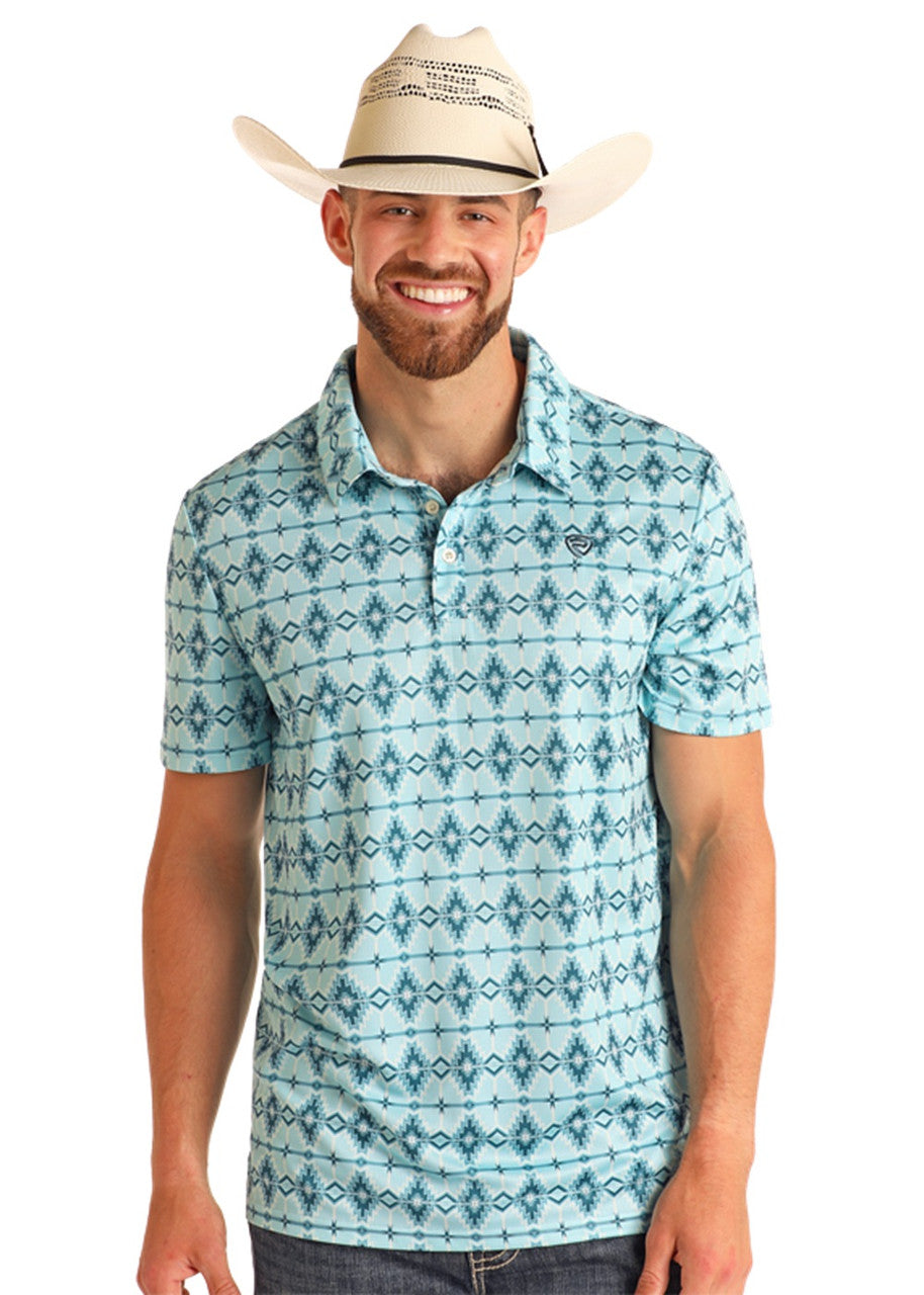 Rock & Roll Teal Aztec Men's Polo