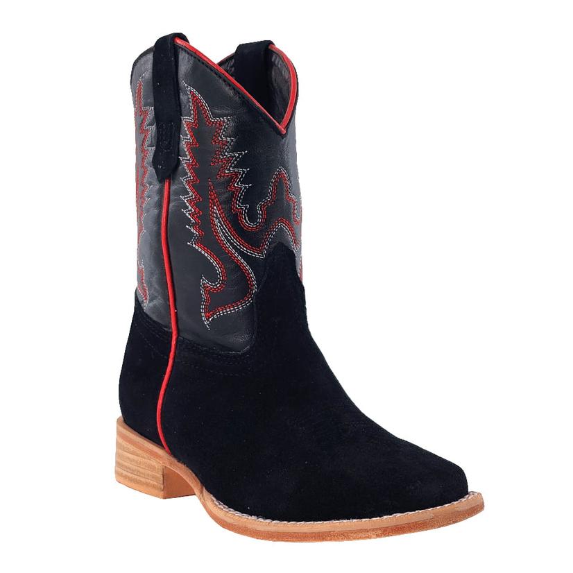 R WATSON KIDS BLACK ROUGH OUT BOOTS