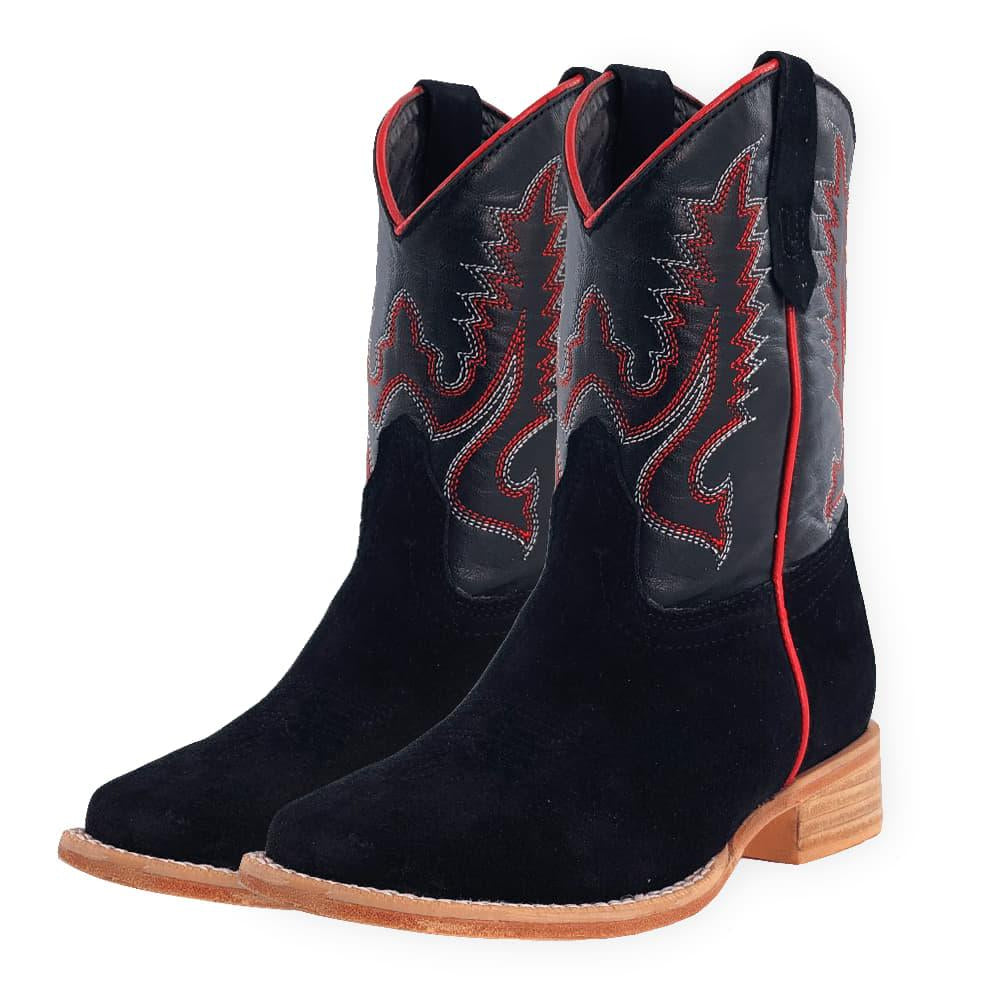 R WATSON KIDS BLACK ROUGH OUT BOOTS