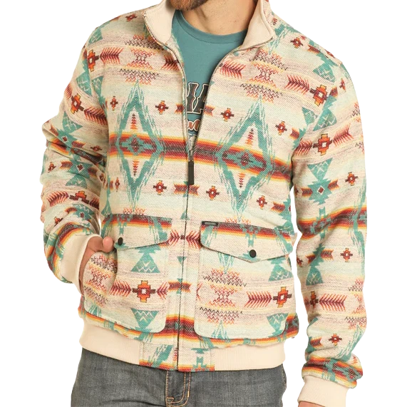 Rock & Roll Cream Aztec Jacquard Bomber Jacket