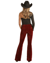 Load image into Gallery viewer, Rock &amp; Roll Denim Women&#39;s Red Garnet Velvety Corduroy Flare Leg Jeans
