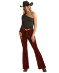 Rock & Roll Denim Women's Red Garnet Velvety Corduroy Flare Leg Jeans
