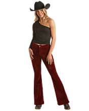 Load image into Gallery viewer, Rock &amp; Roll Denim Women&#39;s Red Garnet Velvety Corduroy Flare Leg Jeans
