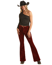 Rock & Roll Denim Women's Red Garnet Velvety Corduroy Flare Leg Jeans