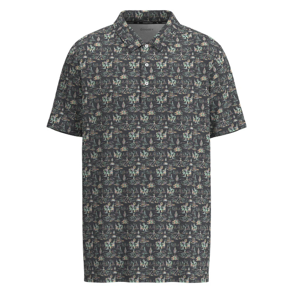 Hooey "The Weekender" Polo Charcoal w/Multi-Color Comanche Print Men's Polo