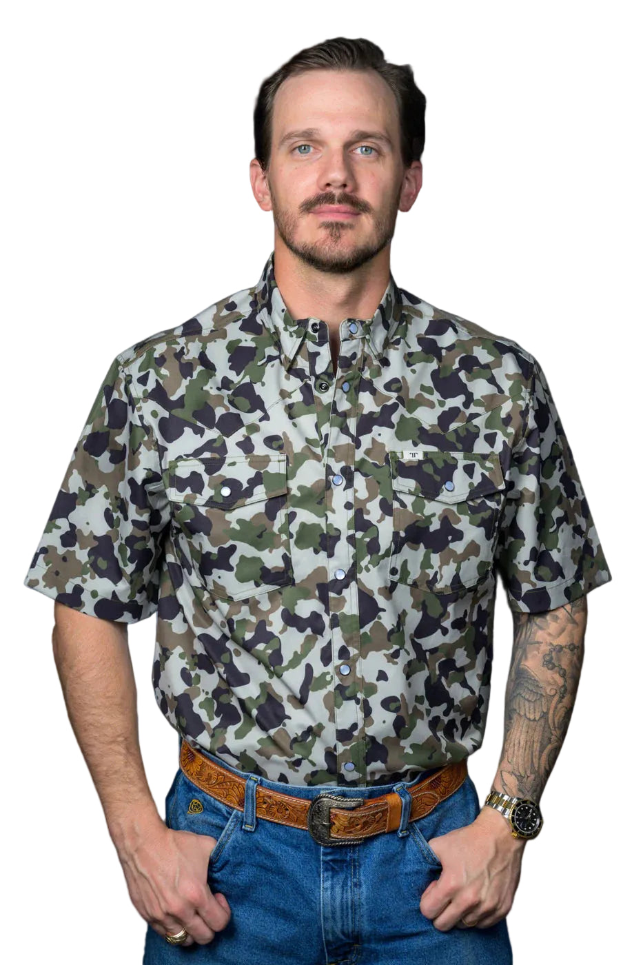 Ferrell "Camo 2.0" Short Sleeve Men's Pearl Snap Shirt