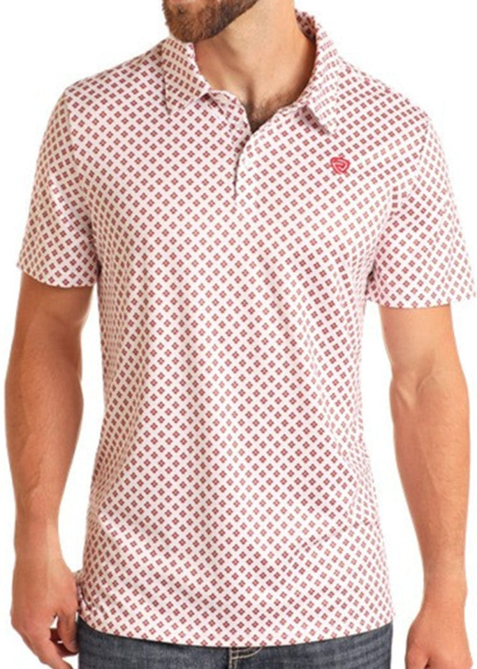 Rock & Roll Geo White Print Men's Polo
