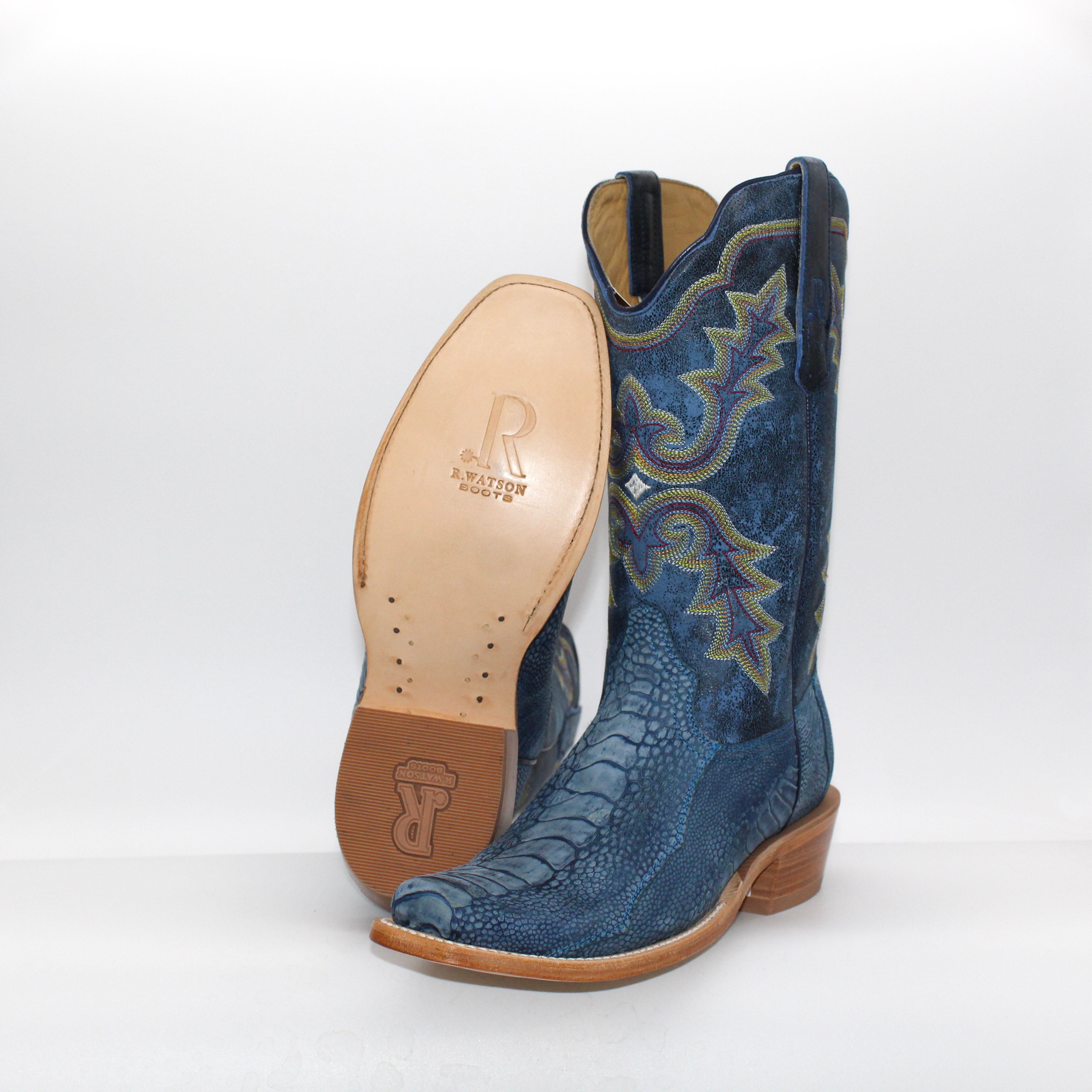 R. Watson Blue Jean Sueded Ostrich Leg Men's Boot