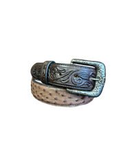 Load image into Gallery viewer, R. Watson Men&#39;s Tango Tobacco Full Quill Ostrich Belt
