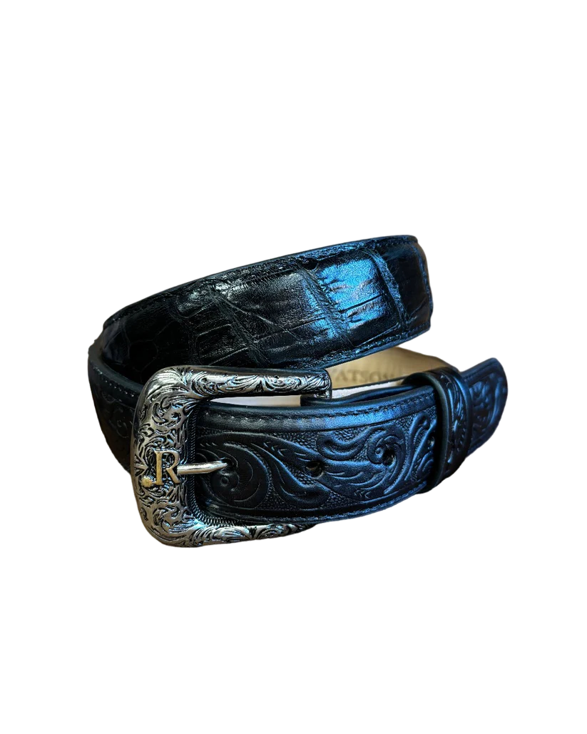 R. Watson Men's Black Glazed Caiman Belt