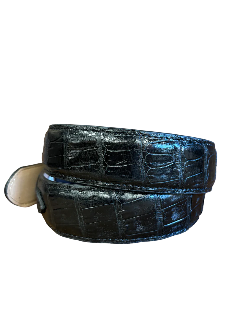 R. Watson Men's Black Glazed Caiman Belt