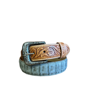 Load image into Gallery viewer, R. Watson Men&#39;s Charcoal Nubuck Sueded Caiman Belt
