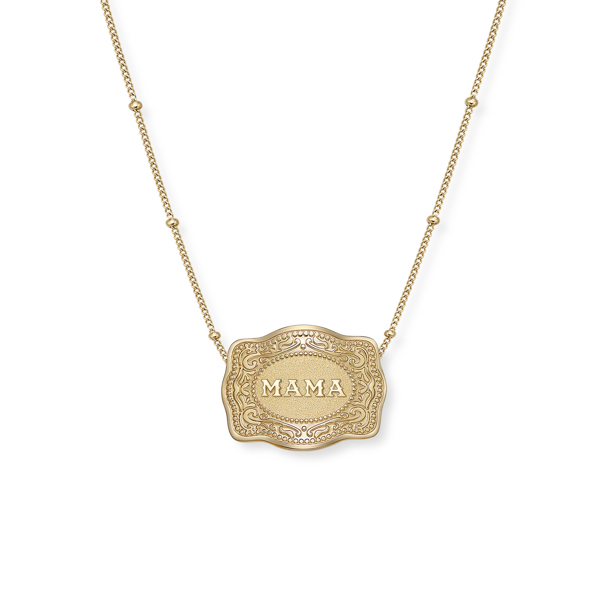 SpurWest Gold Mini Belt Buckle "Mama" Necklace