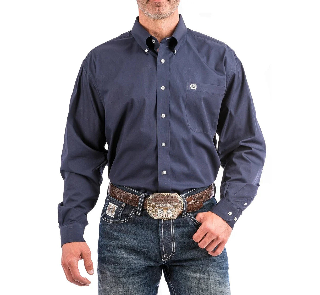 Cinch Men's Long Sleeve Solid Navy Button Down Shirt