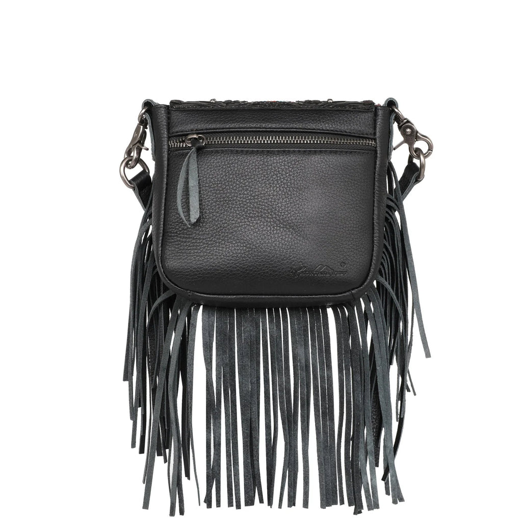 Montana West Genuine Leather Tooled Collection Fringe Crossbody
