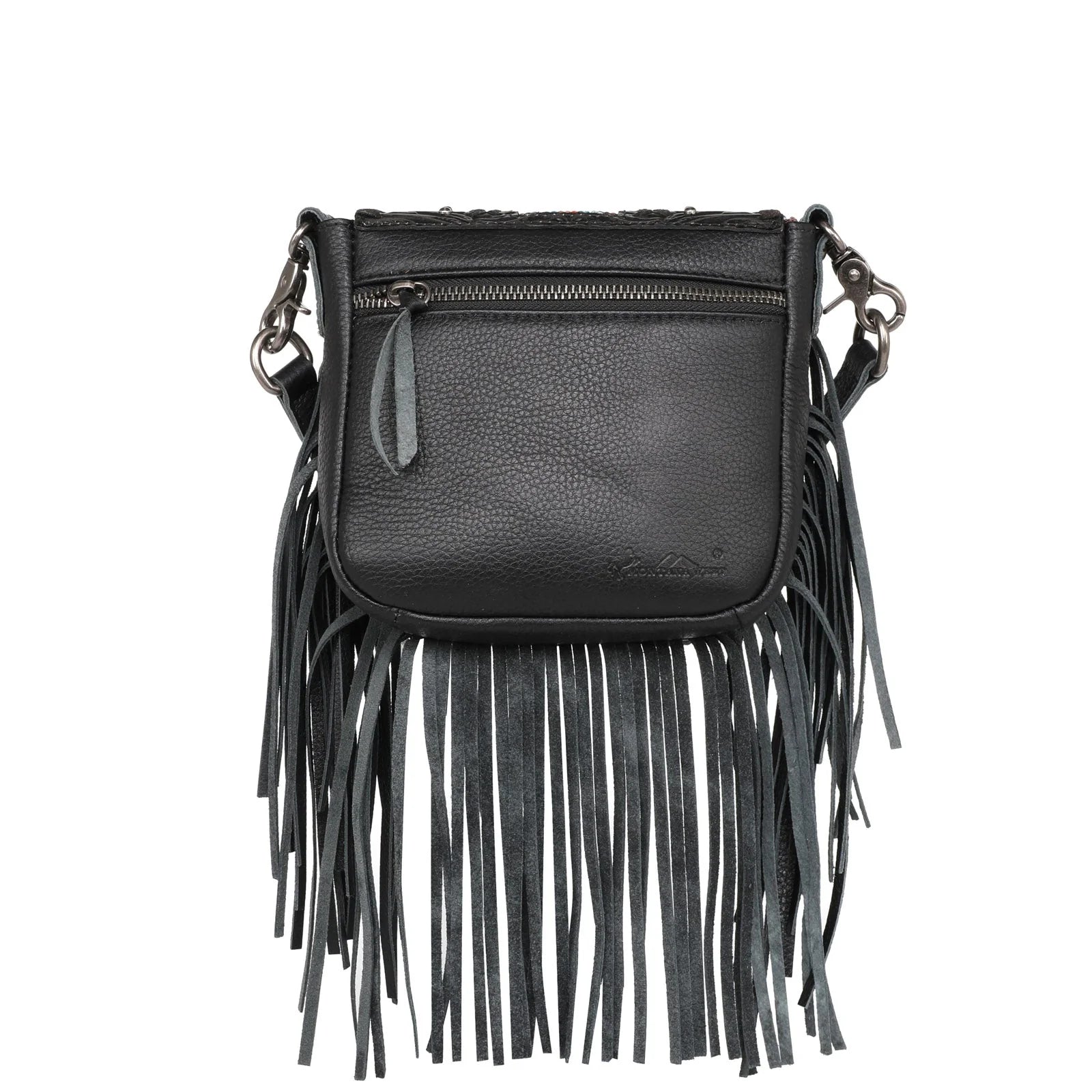 Montana West Genuine Leather Tooled Collection Fringe Crossbody