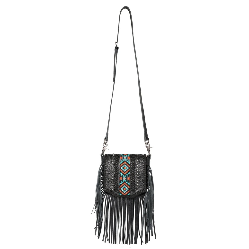 Montana West Genuine Leather Tooled Collection Fringe Crossbody