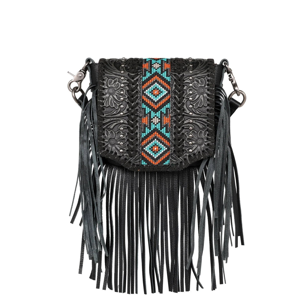 Montana West Genuine Leather Tooled Collection Fringe Crossbody