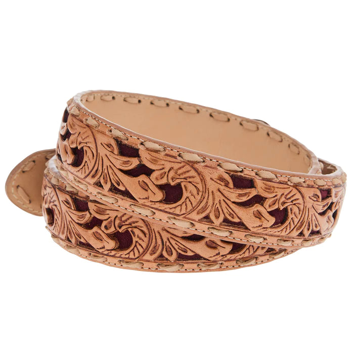 R. Watson Men's Rhubarb Suede Underlay Natural Embossed Belt