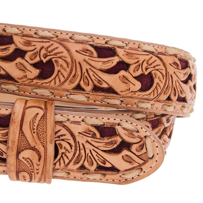 R. Watson Men's Rhubarb Suede Underlay Natural Embossed Belt