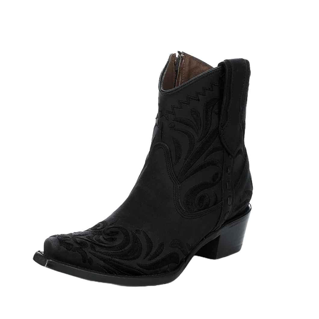 Circle G Embroidery Snip Toe Black Ladies Shorty Boot